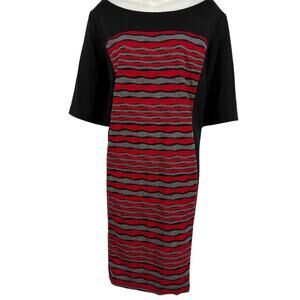 Danny & Nicole Womens Stretch Red Black Sheath Knit Knee Length Dress sz 20 W